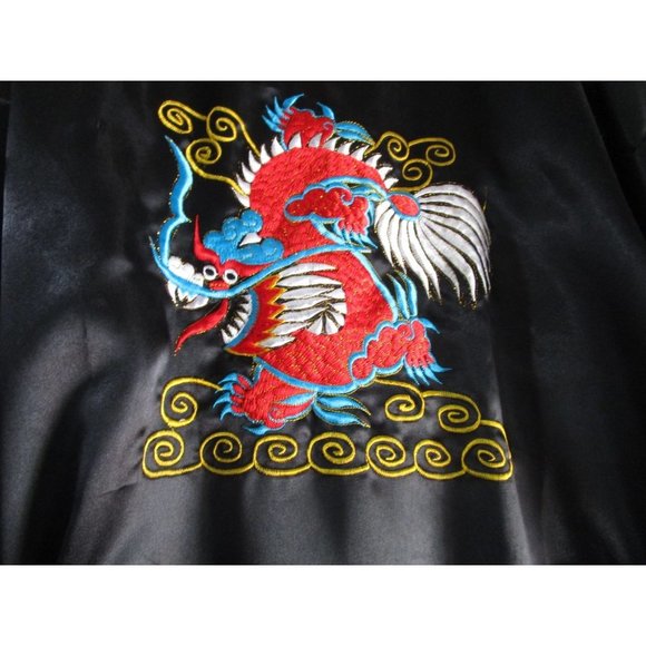 Asian Inspired Embroidered Dragon Reversible Black Gray Robe Men's L Thailand - Picture 10 of 16